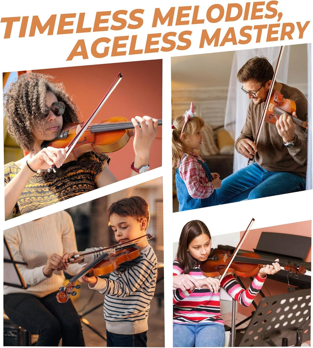 Vangoa Ensemble de violon acoustique 4/4 fabriqué à la main avec planche latérale en bois massif, étui rigide léger pour débutants, adolescents, à partir de 12 ans, adultes, droitier