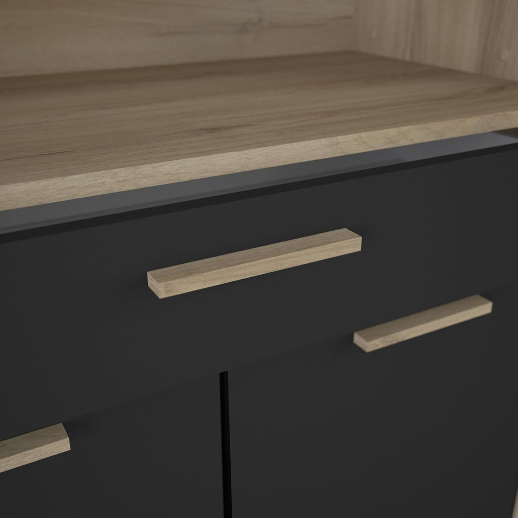 Buffet Industriel 4 Portes 1 Tiroir 1 Grande Niche Résistant à l'eau et Idéal Micro-Onde - Coloris Bois Clair et Noir - 83,3x40x176,1 cm