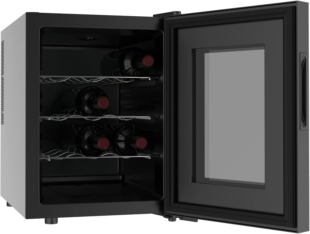 Taurus WC12T - Cave à vin thermoélectrique pour 12 bouteilles, silencieux, ne vibre pas, isolation spéciale de l'intérieur, porte vitrée, température réglable, écran tactile, lumière intérieure, noir