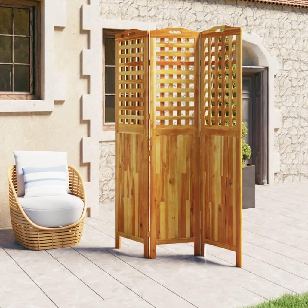 Paravent intérieur 3 Panneaux Pliables, Séparateur de pièce, Ecran d'Intimité Paravent Chambre à Coucher Maison Balcon, 121,5x2x180 cm Bois d'acacia