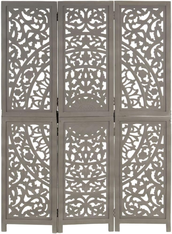 Paravent intérieur 3 Panneaux Pliables, Séparateur de pièce, Ecran d'Intimité Paravent Chambre à Coucher Maison Balcon, Gris 120x165 cm Bois manguier