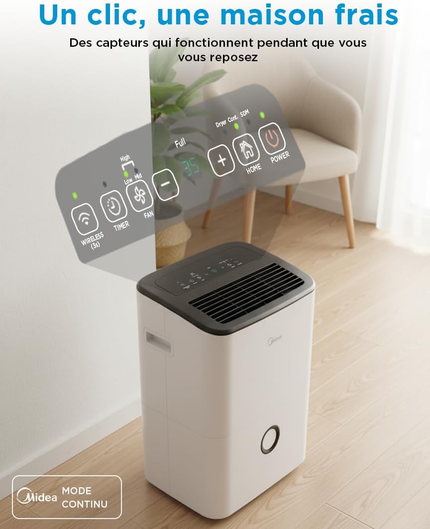 MIDEA Déshumidificateur d air Anti Moisissure 20L - WIFI/APP, Purification electrique, Adsorbeur d'humidité auto, Mode Séchage du Linge & Anti-Condensation - Dehumidifier Idéal pour 50m²