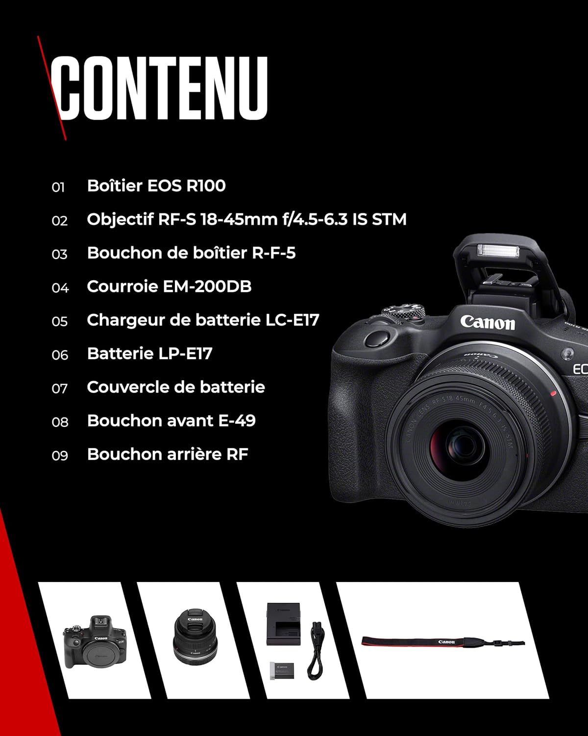 Canon EOS R100 Appareil Photo avec Objectif RF-S 18-45mm F4.5-6.3 is STM, Appareil Photo Hybride APS-C, Autofocus CMOS Dual Pixel, Vidéo 4K, Prise de Vue en Continu Jusqu’à 6,5 IPS, Wi-FI & Bluetooth
