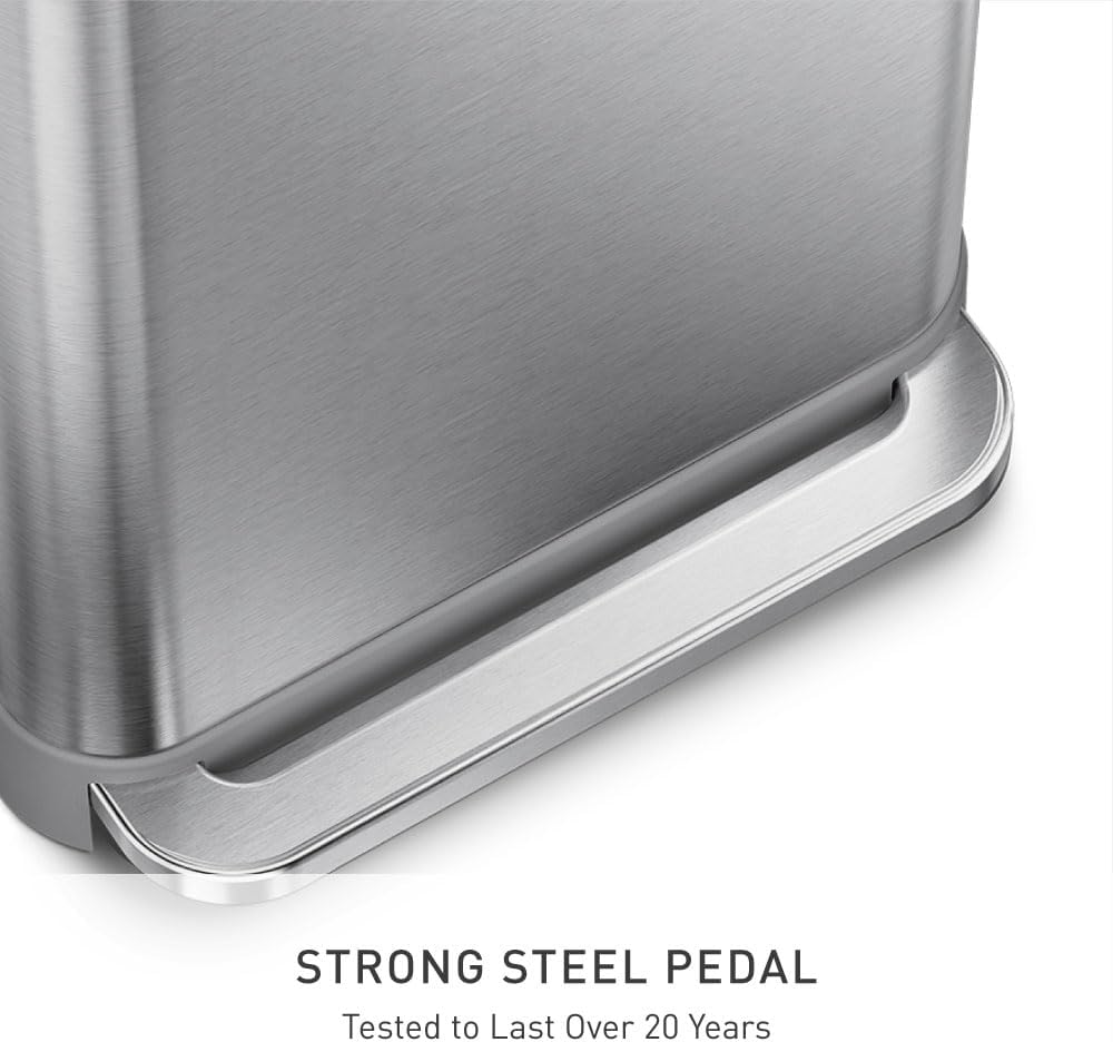 simplehuman CW2023 poubelle rectangulaire à pédale, avec réserve à sacs, poubelle de cuisine, acier inoxydable brossé, 55 litres