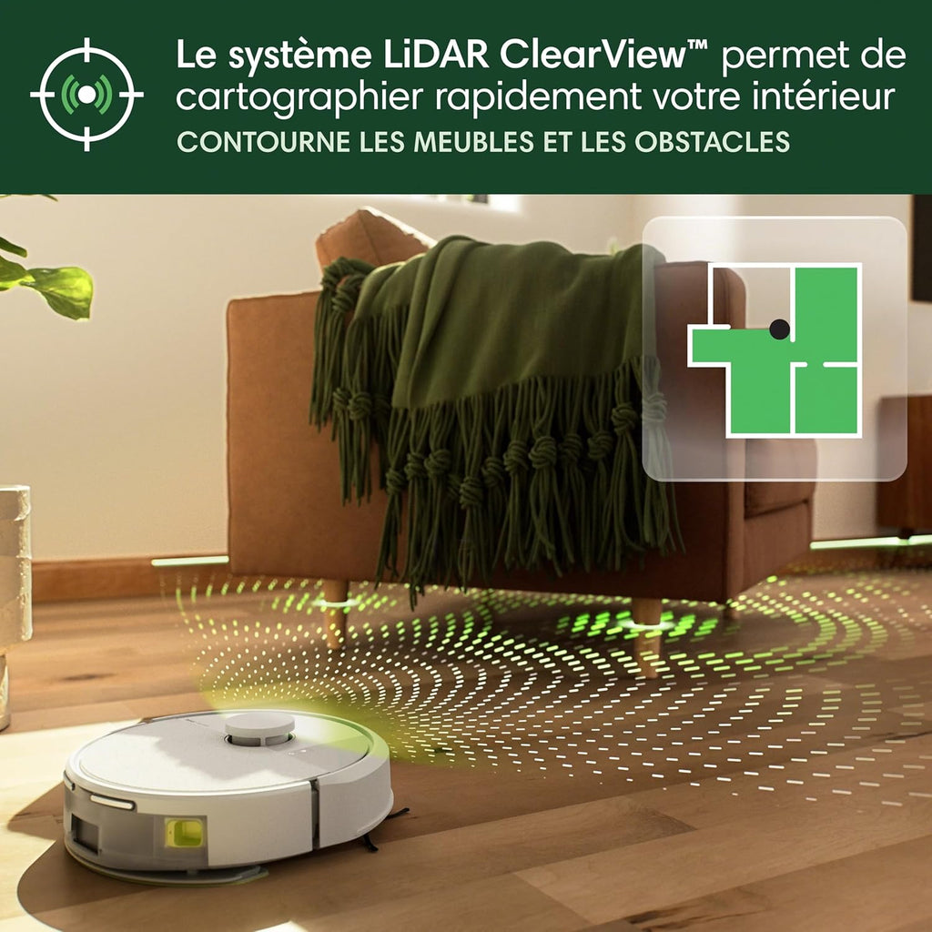 iRobot Roomba 105 Combo+AutoEmpty Dock - Robot Aspirateur Laveur 2en1 - Aspiration de 7KPa - Navigation LiDAR - Détection des Tapis - Zones de Nettoyage et d'Évitement - 4 Niveaux d'Aspiration - Blanc