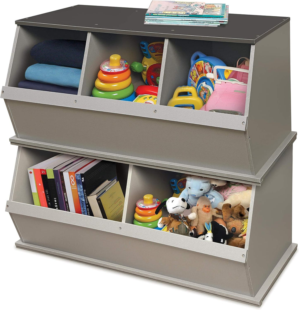 Badger Panier empilable 3 poubelles de rangement ouvert pour jouets de rangement Cubby, gris clair/gris foncé