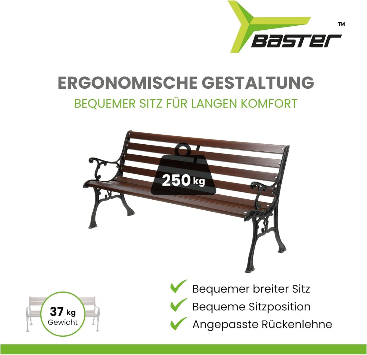 Banc de jardin en fonte 0111 - En bois d'épicéa - Pour terrasses - Banc de balcon - 155 x 78 x 39 cm - Palissandre
