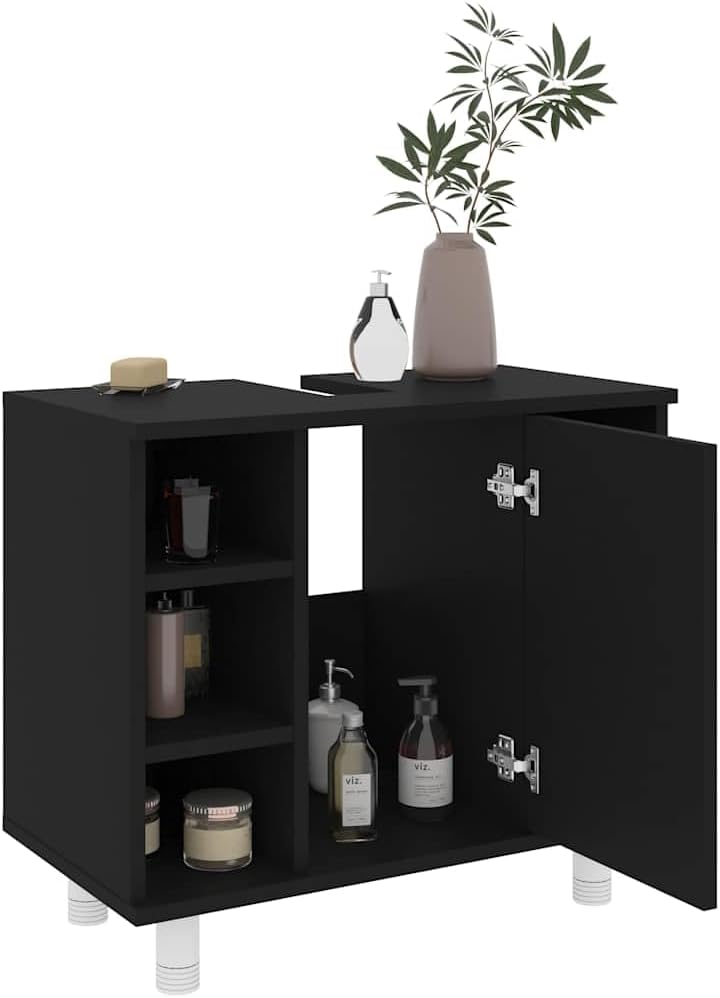 LLEZKBR Ensemble de meubles de salle de bain - Meuble de salle de bain - Noir - 60 x 32 x 53,5 cm - Bois d'ingénierie