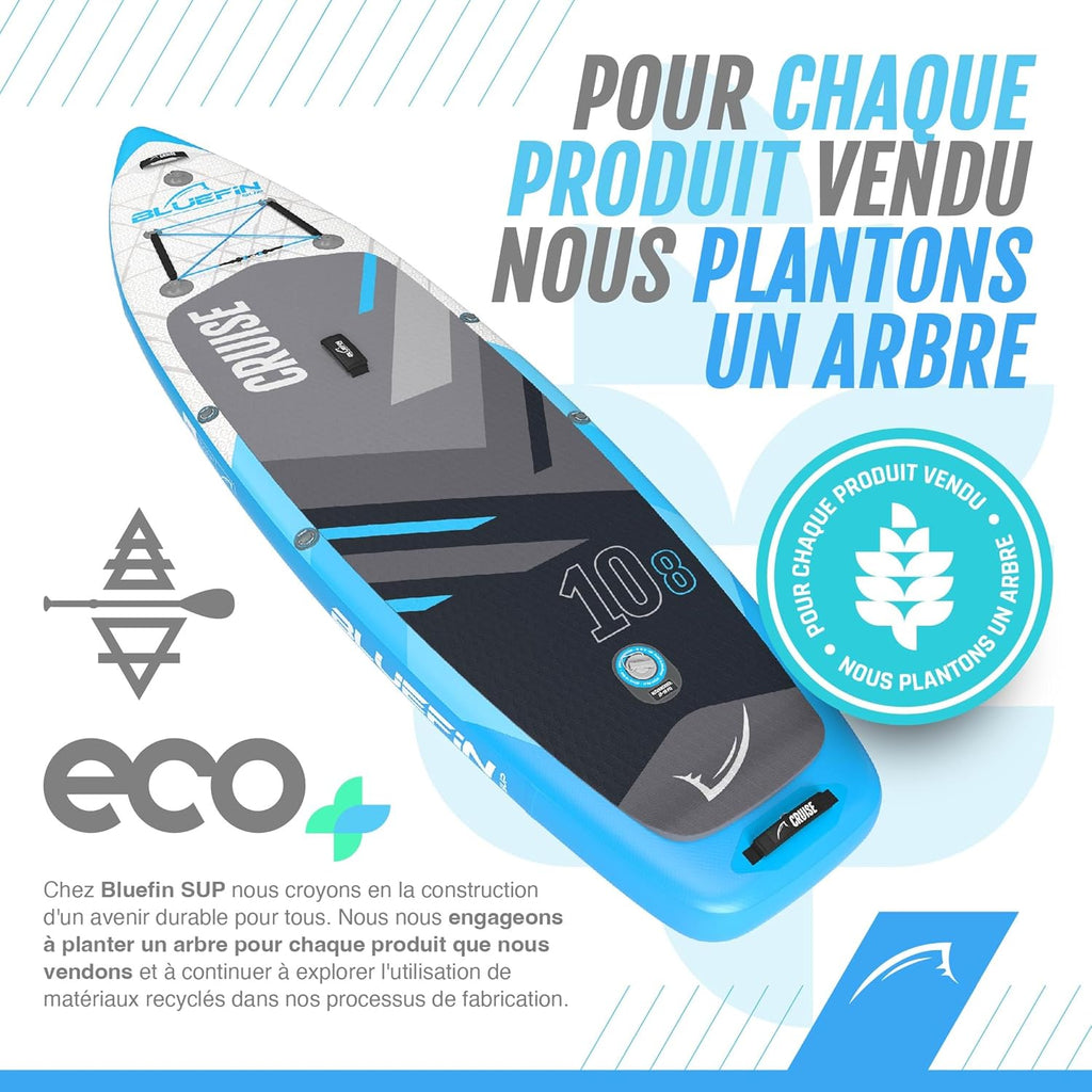 Planche Gonflable Bluefin SUP Cruise 10'8 - Planche de Sup Adulte - Facile à Transporter - Kit de Paddle Complet - Accessoires Sup Inclus