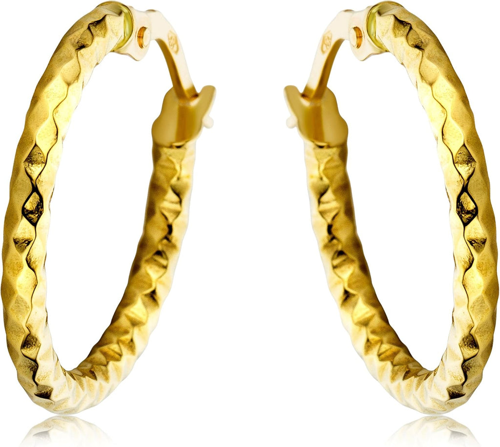 MIORE Boucles d'oreilles Femme -Or Jaune 750 18K- Creoles Or Femme, Boucles D oreilles Anneaux facettées, Créoles Or Massif, Coffret Cadeau inclus, Bijoux Femme hypoallergéniques Fait Main en Italie