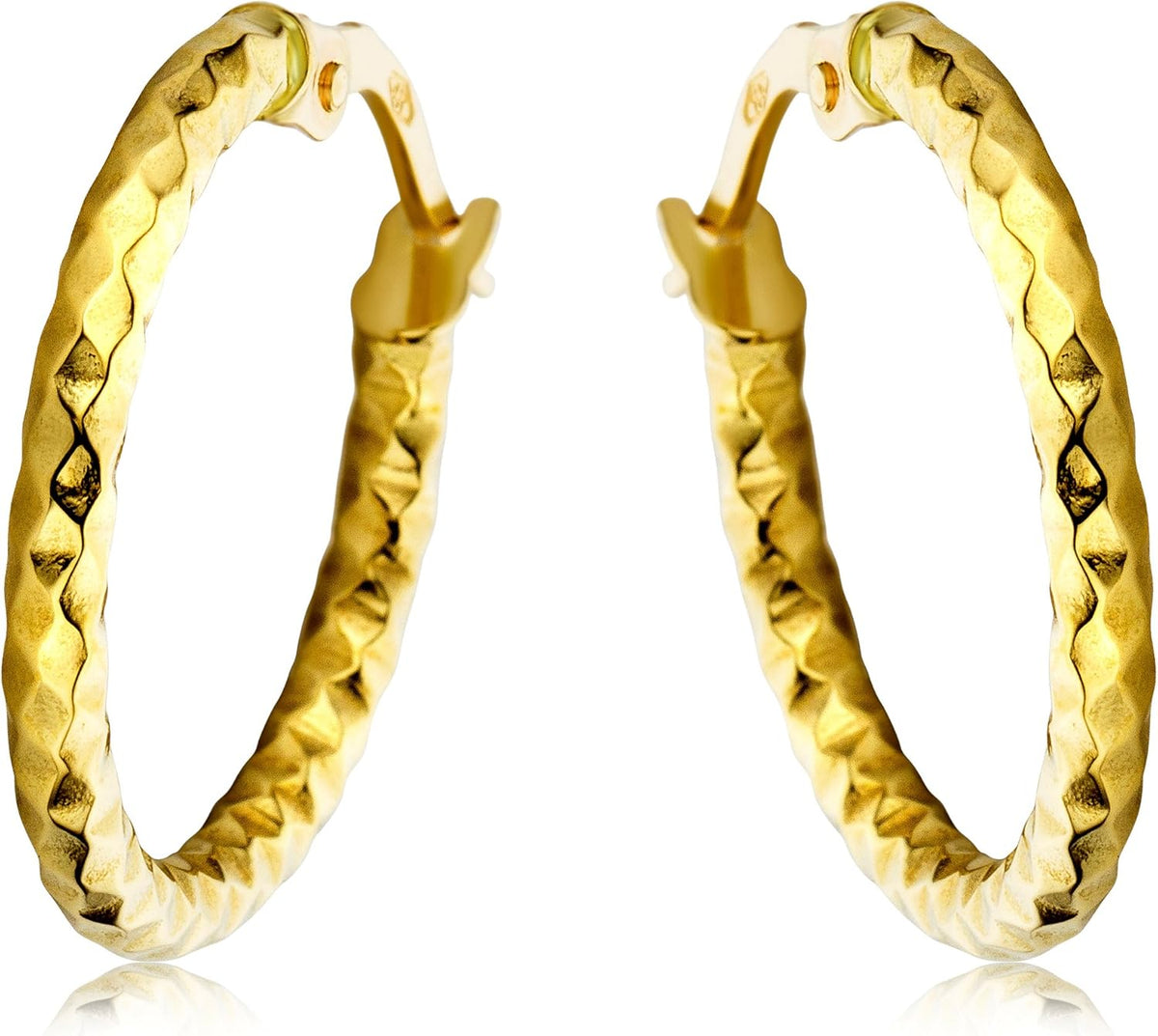MIORE Boucles d'oreilles Femme -Or Jaune 750 18K- Creoles Or Femme, Boucles D oreilles Anneaux facettées, Créoles Or Massif, Coffret Cadeau inclus, Bijoux Femme hypoallergéniques Fait Main en Italie
