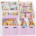 FOREHILL Meuble Rangement Enfant Bibliothèque Enfant avec 4 Boîtes Amovibles 9 Étagères Rangement Jouet pour Chambre d’Enfants Salle de Jeu 125x40x120 cm Couleur Lavande