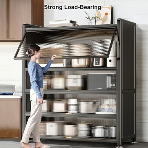 Meuble de rangement de cuisine à 4 niveaux/5 niveaux – Étagère moderne avec portes rabattables, support pour micro-ondes et étagères pour épices, casseroles, poêles – 99,1 cm organisateur polyvalent