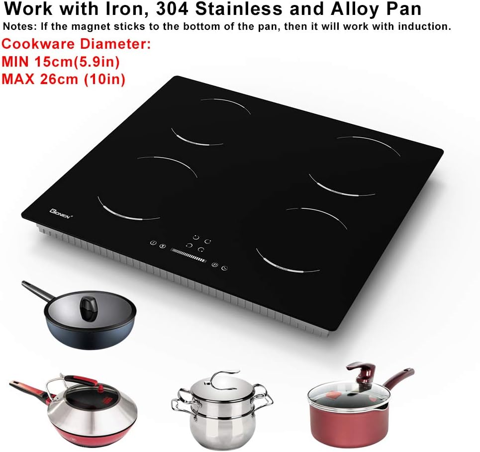 GIONIEN Plaque de Cuisson à Induction, Plaque de Cuisson électrique intégrée de 60 cm, cuisinière à 4 brûleurs GIB464SC