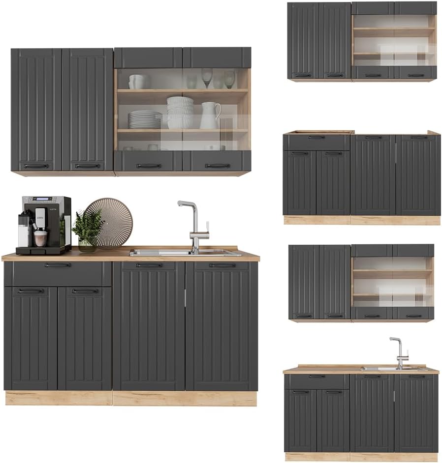 Vicco Cuisine Fame-Line, Gris foncé, 140cm, PT Anthracite