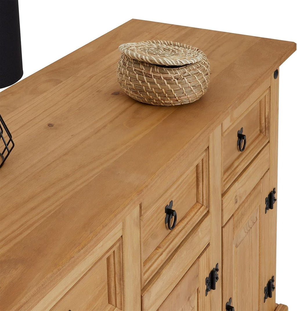 IDIMEX Buffet Salsa Commode bahut vaisselier en Bois Style Mexicain avec 3 Portes battantes et 3 tiroirs, en pin Massif Finition teintée/cirée