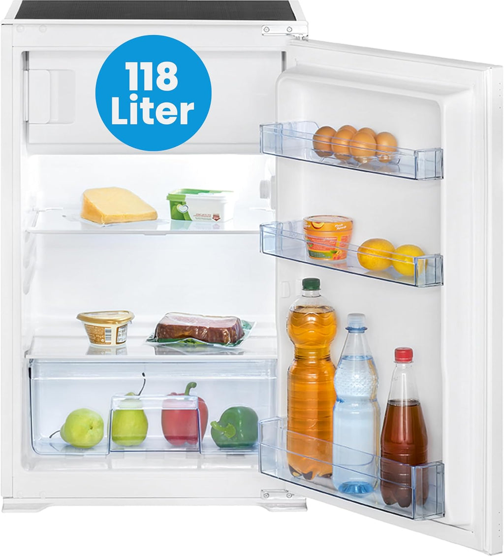 Bomann, Réfrigérateur et Congélateur Encastrable 118L Blanc KSE7810 - Réfrigérateur 104L, Congélateur 14L, Éclairage LED, Dégivrage Automatique, Contrôle Température, Idéal pour Petits Espaces