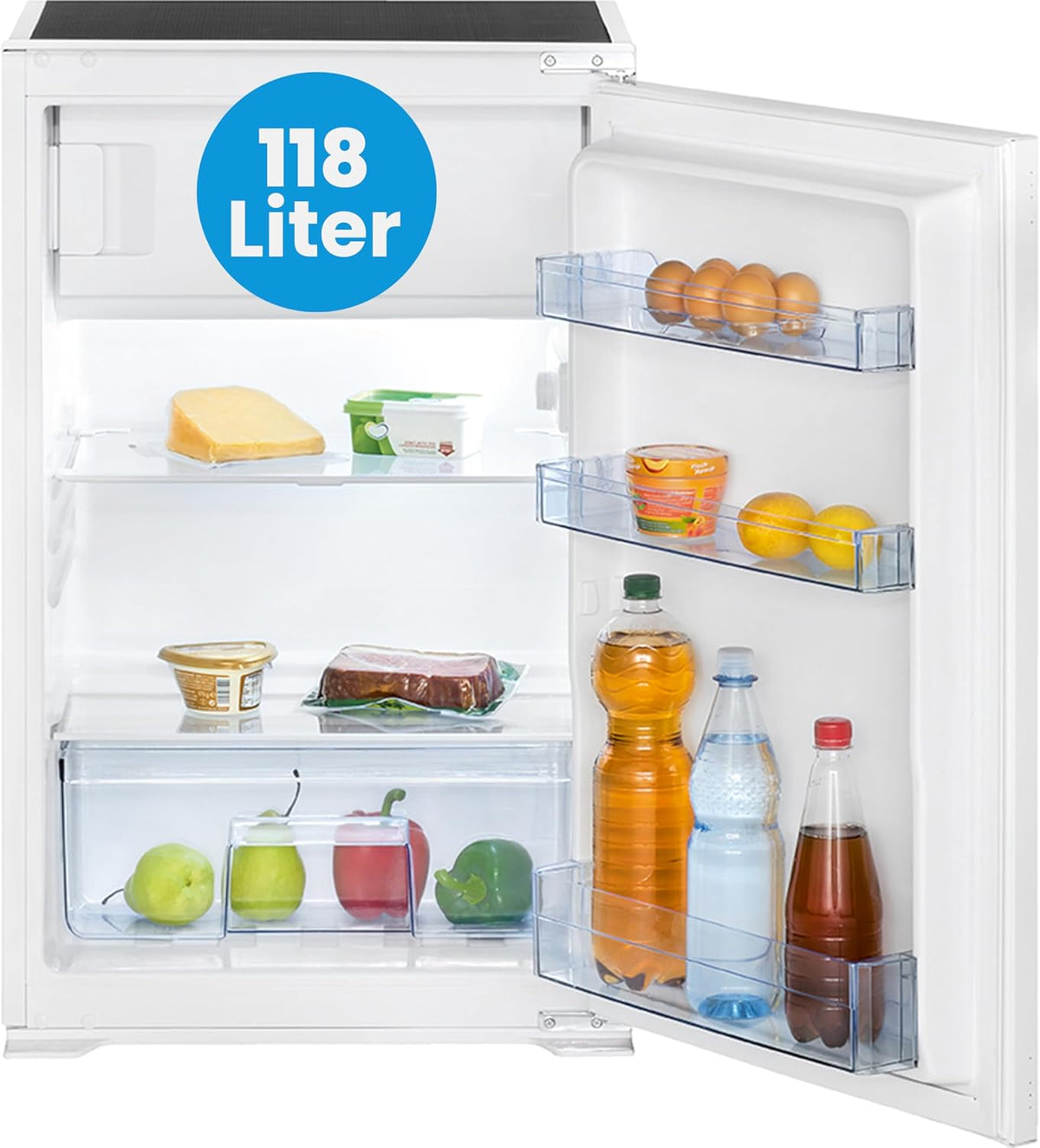 Bomann, Réfrigérateur et Congélateur Encastrable 118L Blanc KSE7810 - Réfrigérateur 104L, Congélateur 14L, Éclairage LED, Dégivrage Automatique, Contrôle Température, Idéal pour Petits Espaces