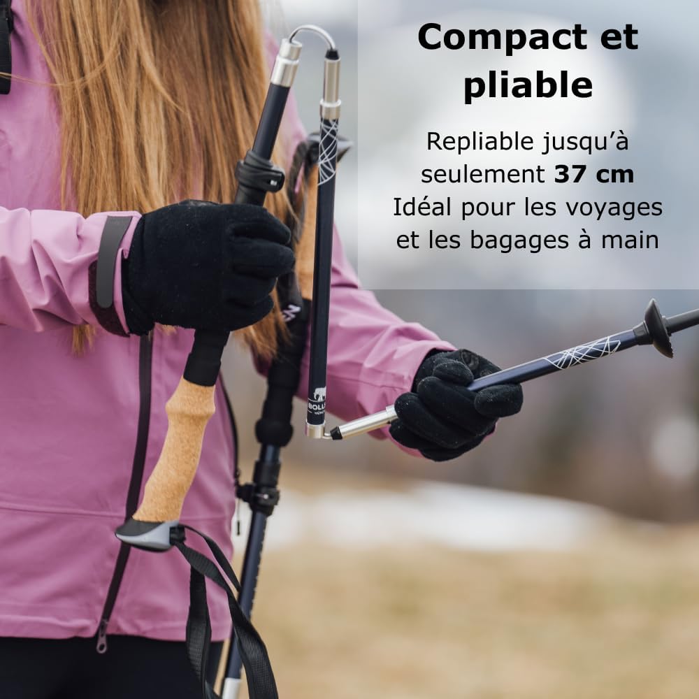 BOLLSEN Expedition Pro Bâtons de randonnée – Bâtons de Trekking en Aluminium légers, Pliables et réglables en Hauteur – Bâtons réglables pour randonnée, Trekking et Marche Nordique