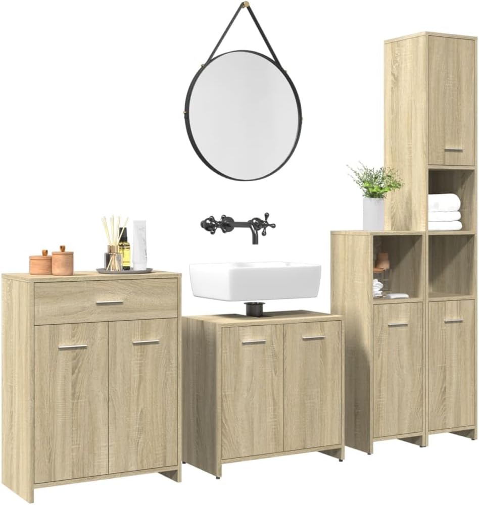 Ensemble de meubles de salle de bain 4 pcs chêne sonoma