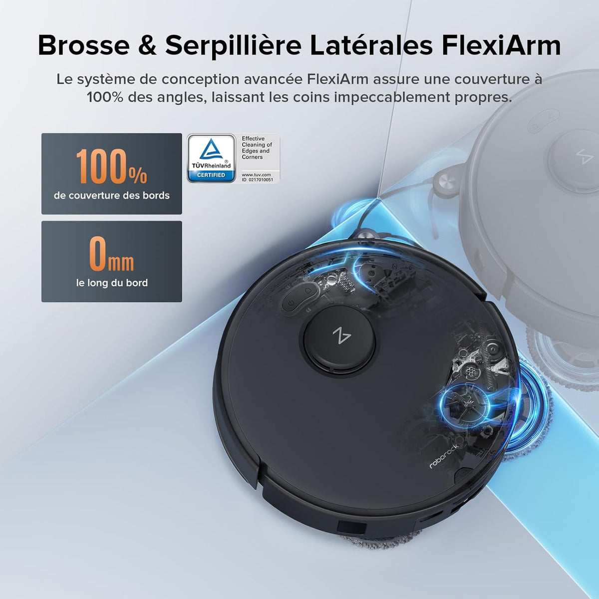 roborock Qrevo Edge S5A Aspirateur Robot 18500 Pa, Robot Aspirateur Laveur avec Double Système Anti-Enchevétrements, DuoDivide Brosse & FlexiArm Serpillière, ChÃssis AdaptiLift. Lavage à l'eau Chaude