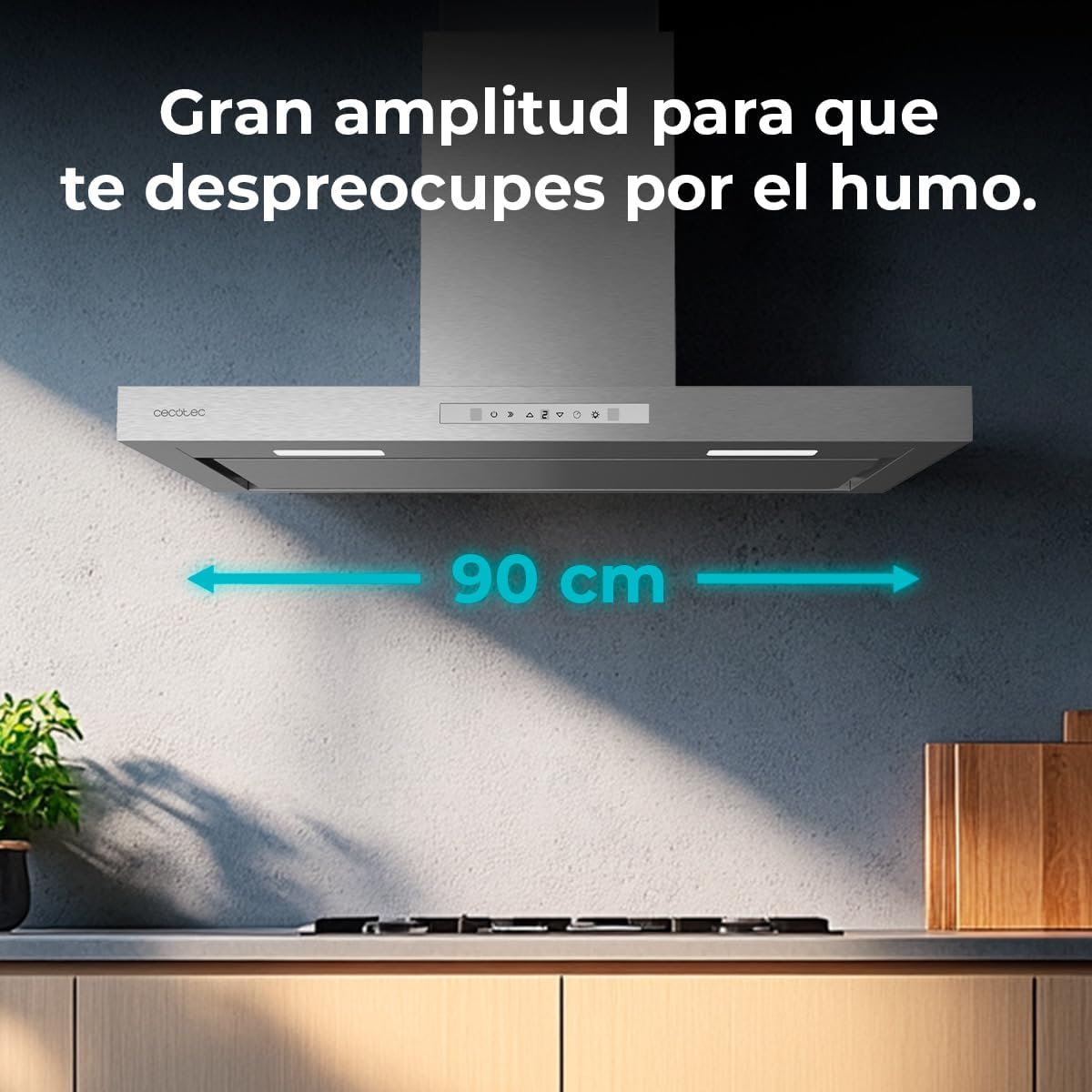 Cecotec Hotte aspirante Bolero Flux TT 908000. Hotte aspirante de 90 cm, inox, 800m3/h, moteur 210W, classe A++, écran tactile glass white, 3 niveaux, filtre charbon.