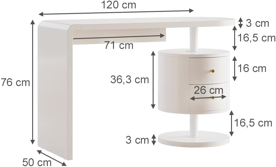 Vicco Bureau Lara, Blanc Haute Brillance, 120 x 50 cm avec 2 tiroirs