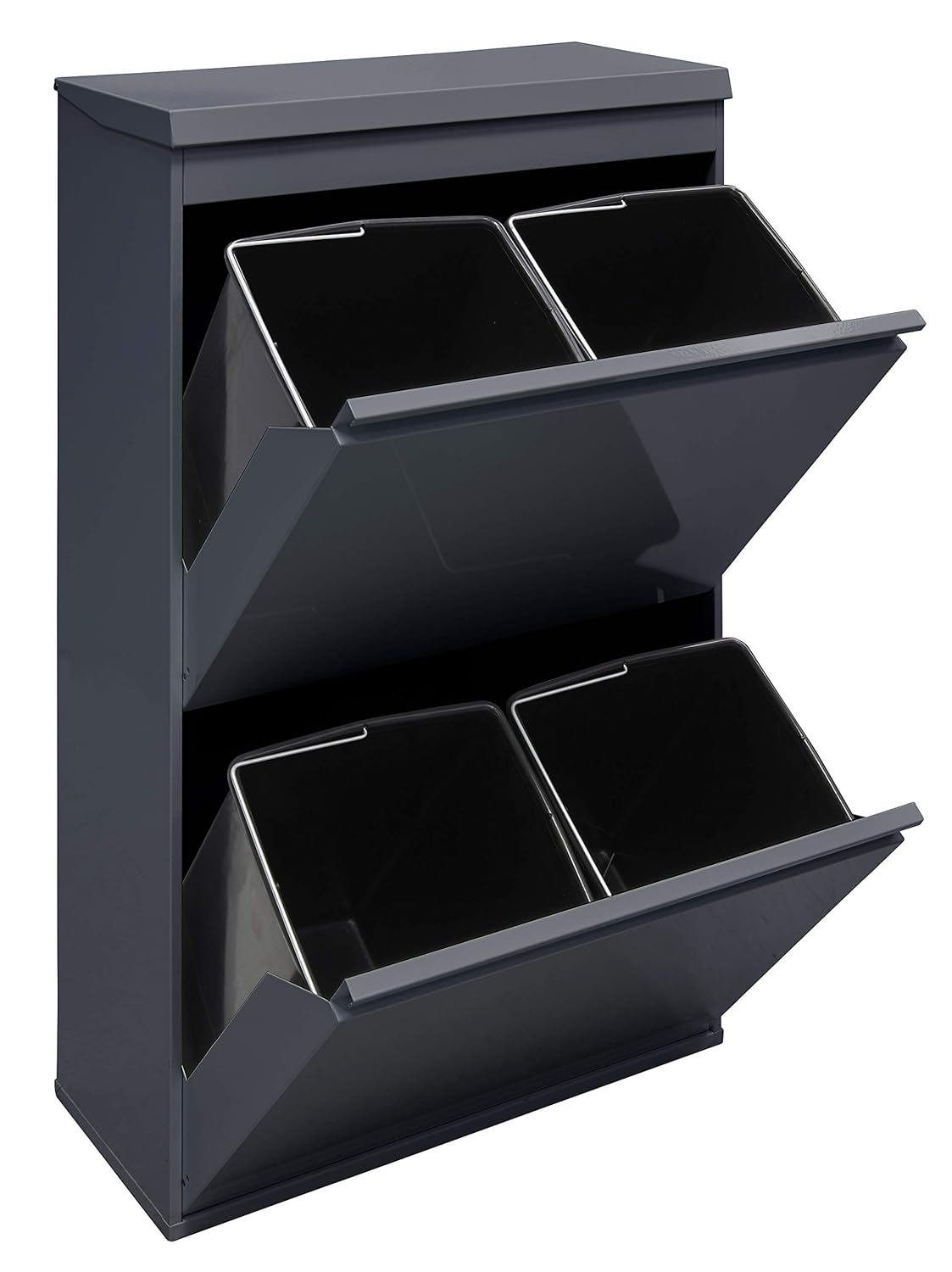 ARREGUI Top CR624-B Poubelle de recyclage en acier, poubelle de tri sélectif, 4 seaux, avec plateau supérieur multifonction, 4 x 17 L (68 L), gris foncé anthracite