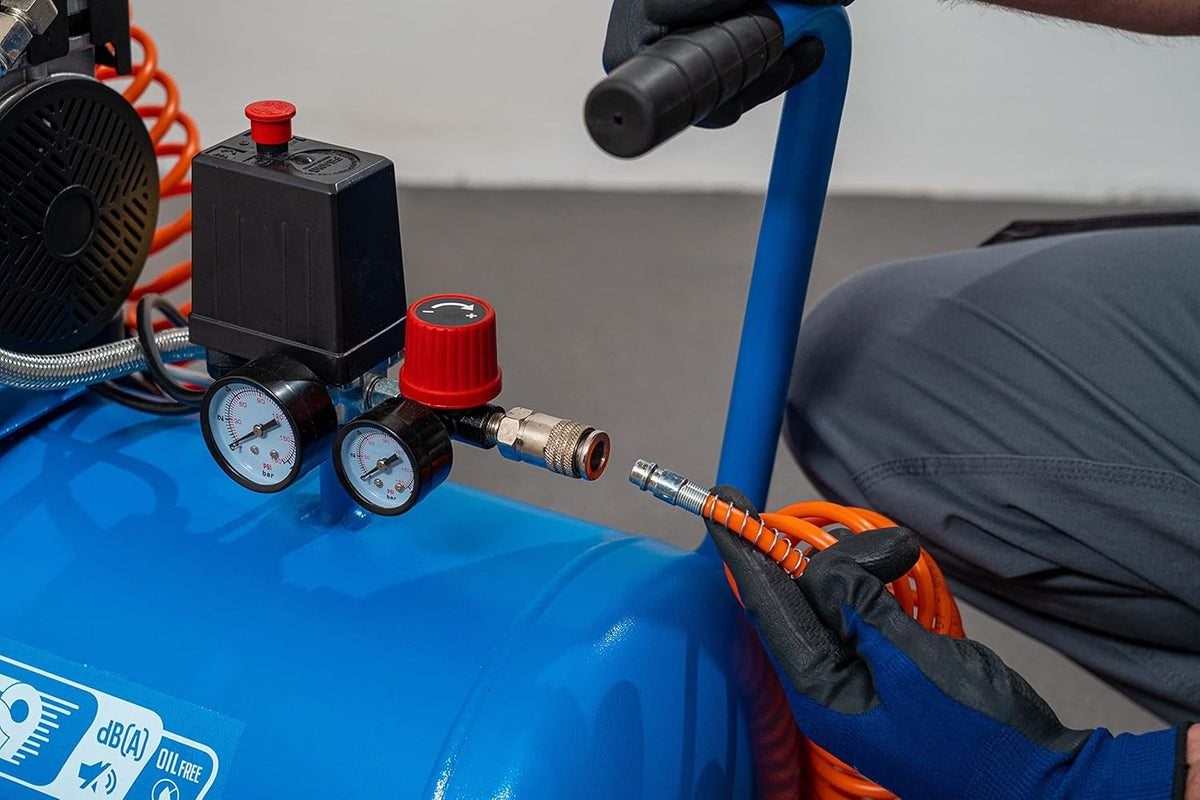 ABAC Compresseur d'Air Silencieux EASE-AIR 50, Compresseur d'Air sans Huile, Pression Maximale 8 Bar, Puissance 1 ch, Réservoir 50 litres, Niveau Sonore 59 dB, Blue