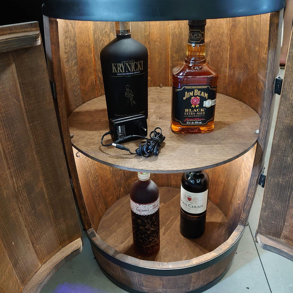 CREATIVE COOPER Casier à Vin en Bois Avec Porte LED - Armoire à Alcool - Étagère à Bouteilles - Minibar 80cm Wenge