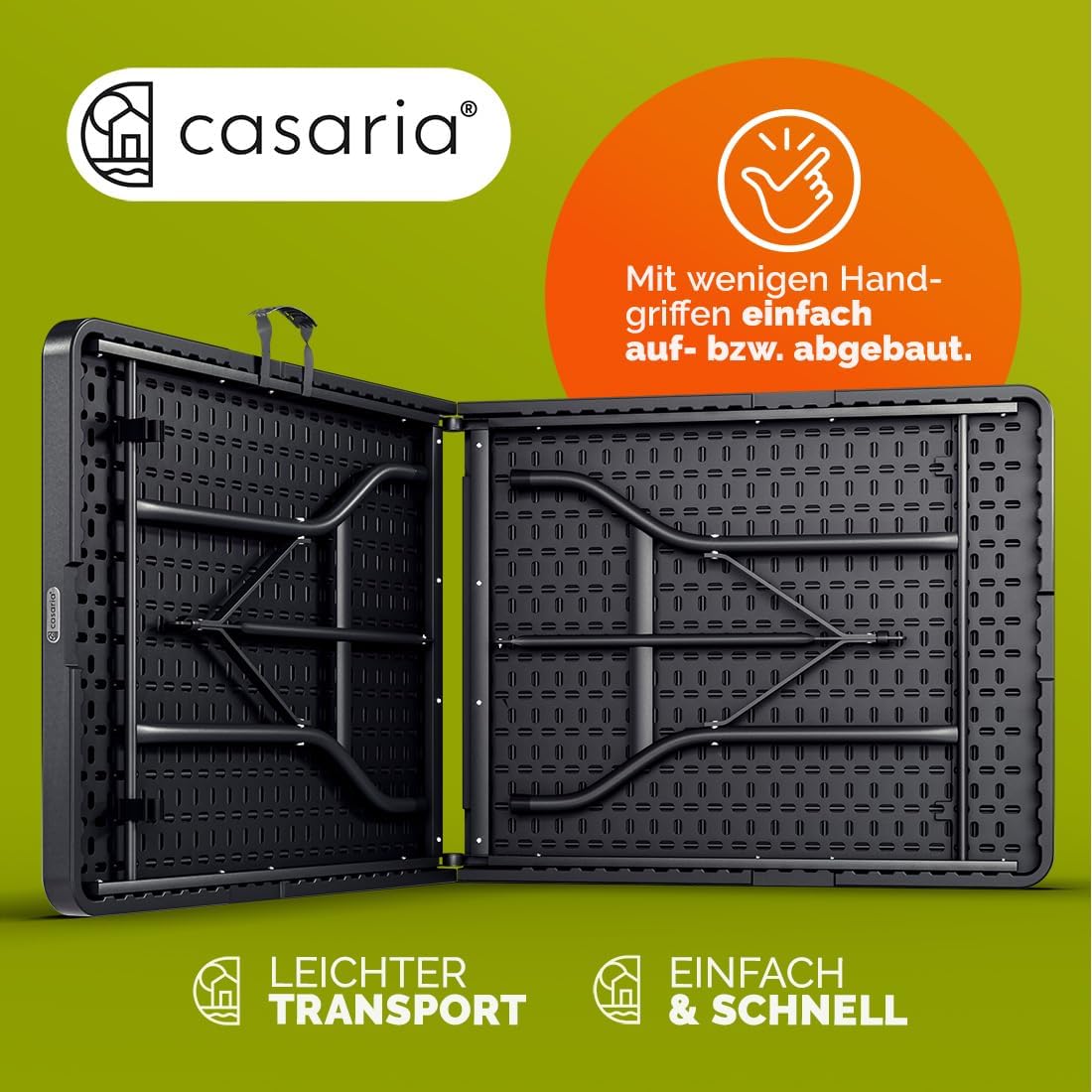 CASARIA Ensemble Table Pliante et 2 bancs 180 cm Table de Jardin 8 Personnes Camping terrasse Pique-Nique