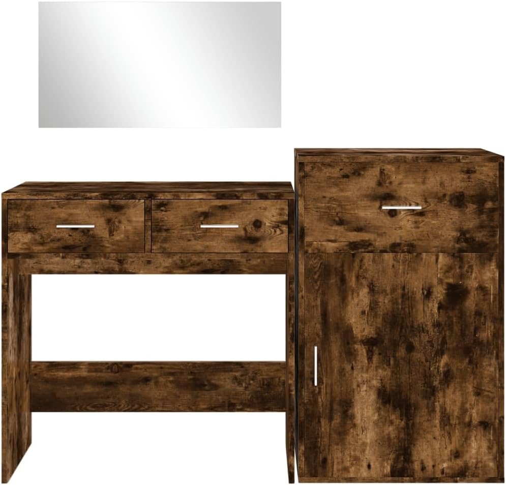AJJHUUKI Ensemble de meubles de maison, ensembles de meubles de chambre à coucher, ensemble de coiffeuse 3 pièces en chêne fumé