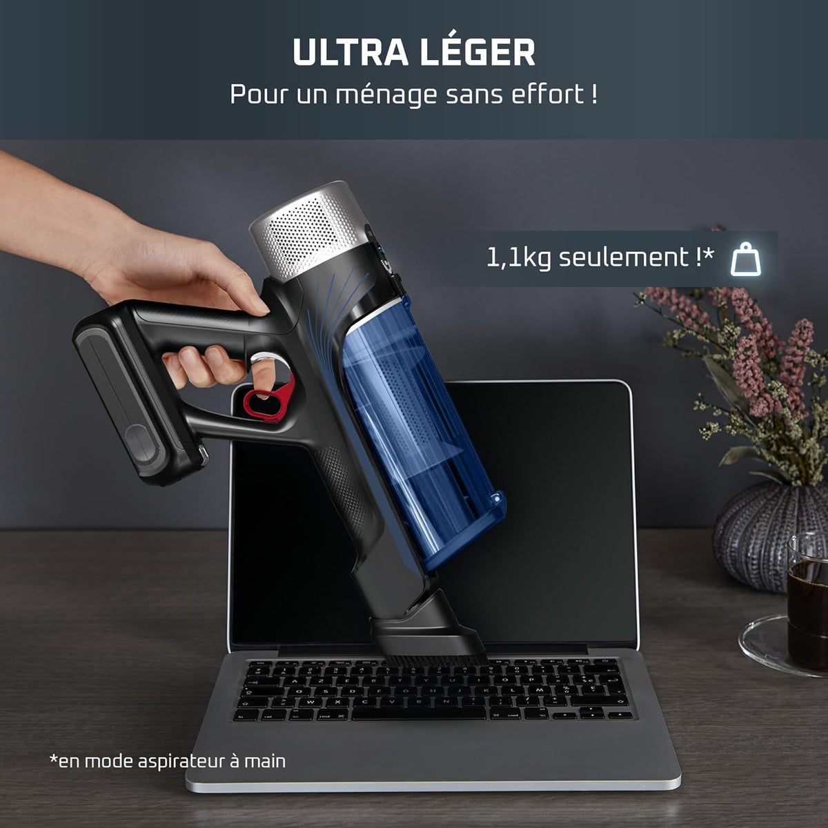 Rowenta X-Force Flex 9.60 Aqua Aspirateur balai Laveur sans fil, Aspire et Lave Simultanément, Puissant 100AW, Ultra Léger, Autonomie 45min RH20C2WO