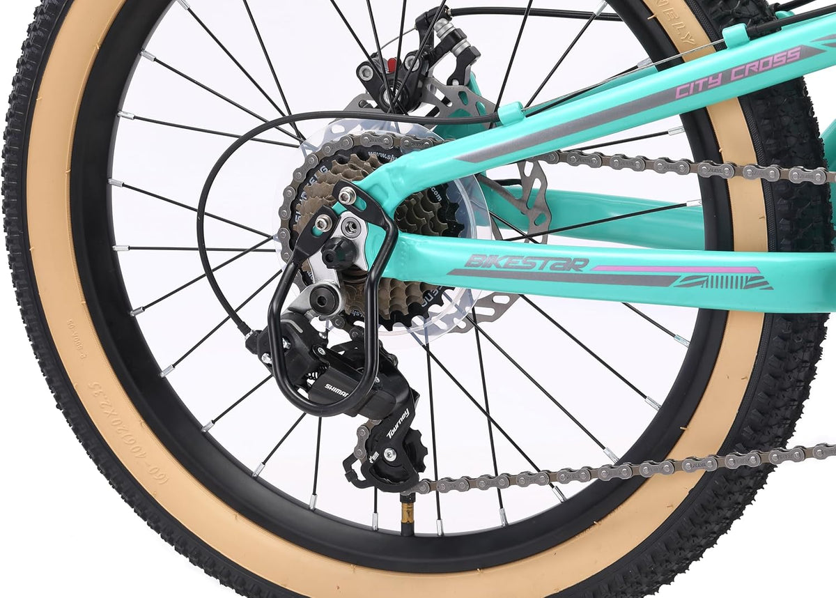 BIKESTAR VTT Vélo Tout Terrain Tout Suspendu pour Enfants de 6 Ans | Bicyclette 20 Pouces 7 Vitesses Shimano, Freins Disque