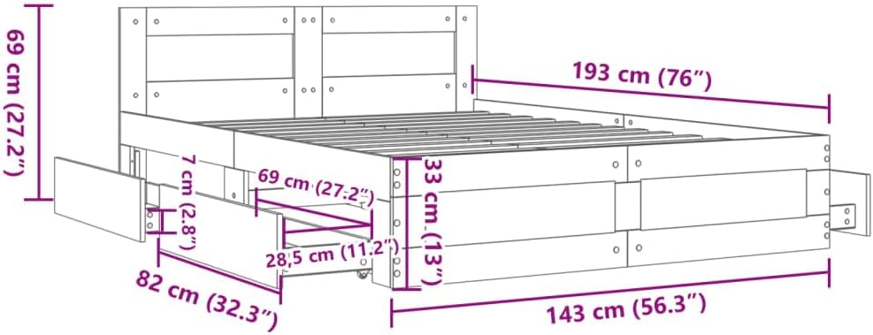 vidaXL Cadre de Lit Double avec Tête de Lit Blanc 140x190cm en Bois d'Ingénierie - Meuble de Chambre à Coucher