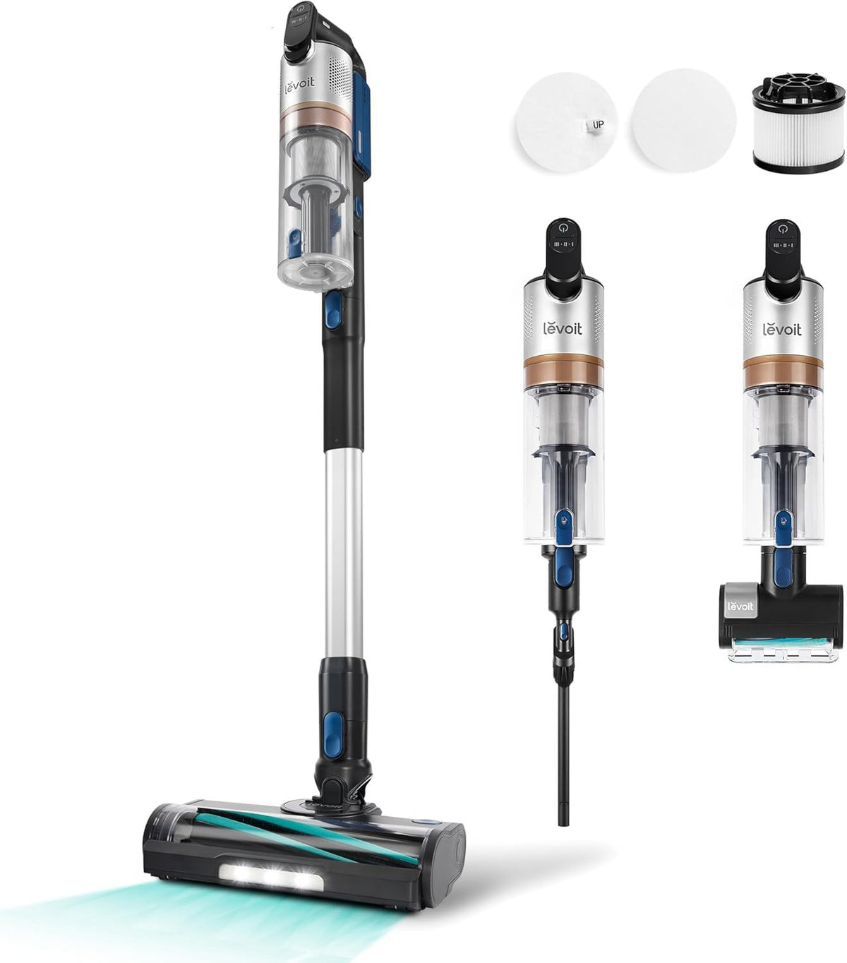 LEVOIT Aspirateur Balai sans Fil, Anti-emmêlement, Filtration HEPA à 99,99 pour cent 240 W Puissante, jusqu'à 60 Min, Affichage LED, avec Mini Brosse Turbo pour Sols, Poils d'animaux Balai Électrique