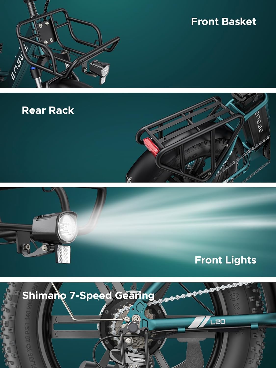 ENGWE Velo Electrique Homme 20 Pouces-vélo électrique 48V 13Ah Batterie, VTT Electrique Adulte Homme 7 Vitesses avec écran LCD, 25km/h avec Moteur 250w, autonomie jusqu'à 120km L20/L20 Boost