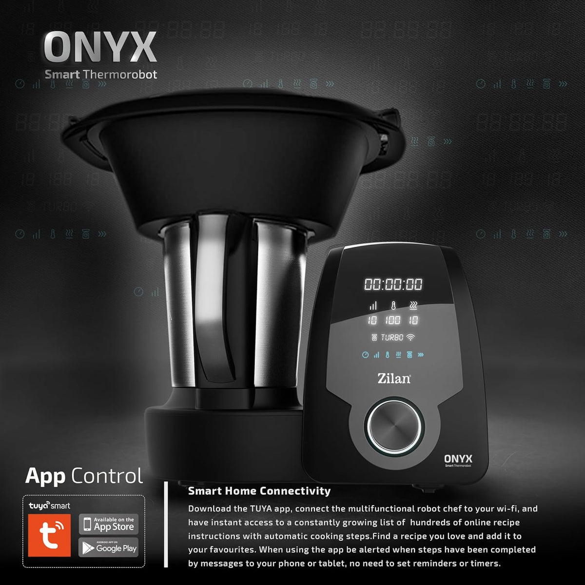 Zilan ONYX Thermo Robot, robot de cuisine multifonction Wi-Fi, 30 Fonctions, Écran LED Numérique, Balance Intégrée, 3,3 L, 1700 W, Black