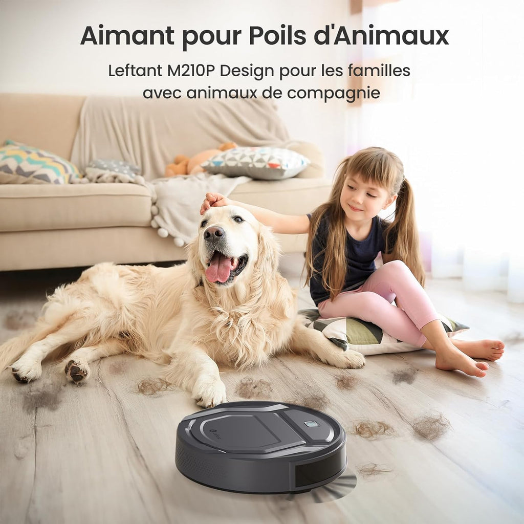Lefant Aspirateur Robot, Mince Silencieux Connecté WiFi-Bluetooth-Alexa-App, 6 Modes de Nettoyage, Auto-Charge, 120min d'Autonomie, Idéal pour Poils d'animaux Sols Tapis, M210P Girs