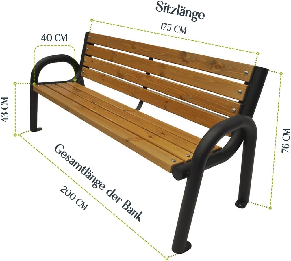 Primario Grande Banc de jardin, banc de parc, en bois, meubles de jardin, avec capacité de charge de 350 kg, résistant aux intempéries, design scandinave Primario noyer, 200 cm, longueur totale du
