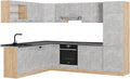Vicco Cuisine en Angle R-Line, Béton/Force d'or Chêne, 227x287cm, PT Anthracite