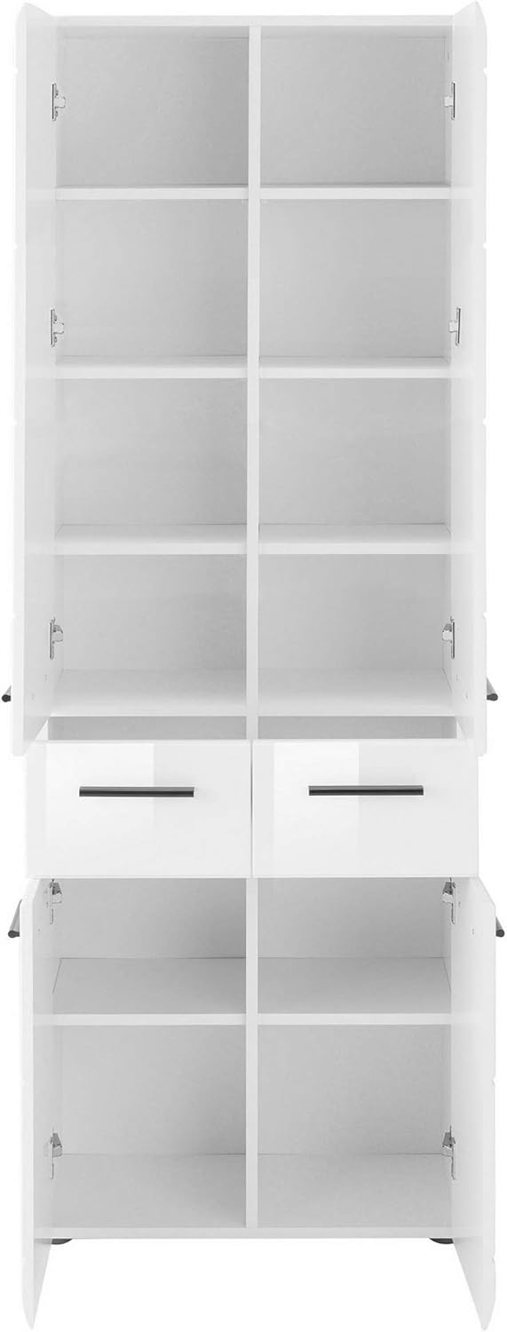 trendteam smart living Armoire Haute de Salle de Bain Schrank Skin 60 x 182 x 31 cm en Blanc Brillant avec Beaucoup d’Espace de Rangement