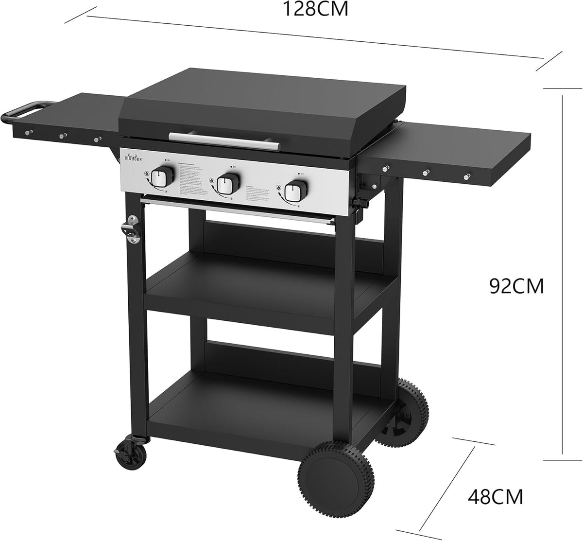 BIGHORN Plancha gaz de 3 brûleurs avec chariot et couvercle;7.2kw