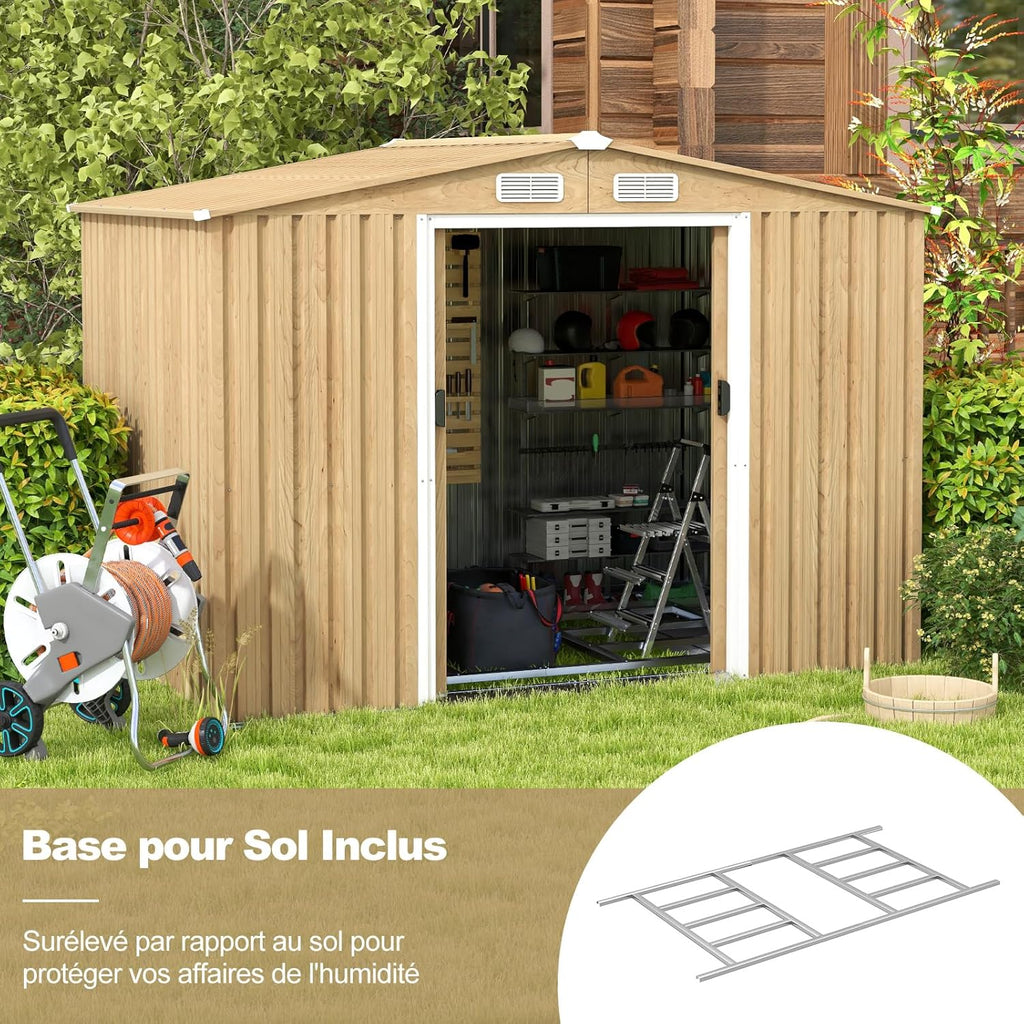COSTWAY Abri de Jardin 5㎡ en Acier Galvanisé Anti-UV, 259 x 196 x 184 CM, Cabane de Jardin Exterieur 7m³ avec Fondation et Porte Coulissante, Rampe, 4 Trous d’Aération, 4 Gants Inclus