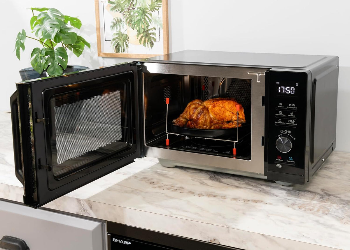 Sharp RCA271TB Micro-ondes Airfry 5 en 1 900 W, gril 1000 W, air chaud et fonction AirFry, convection 2100 W, 27 l, 28 autom.pr., poids et décongélation programmée, noir