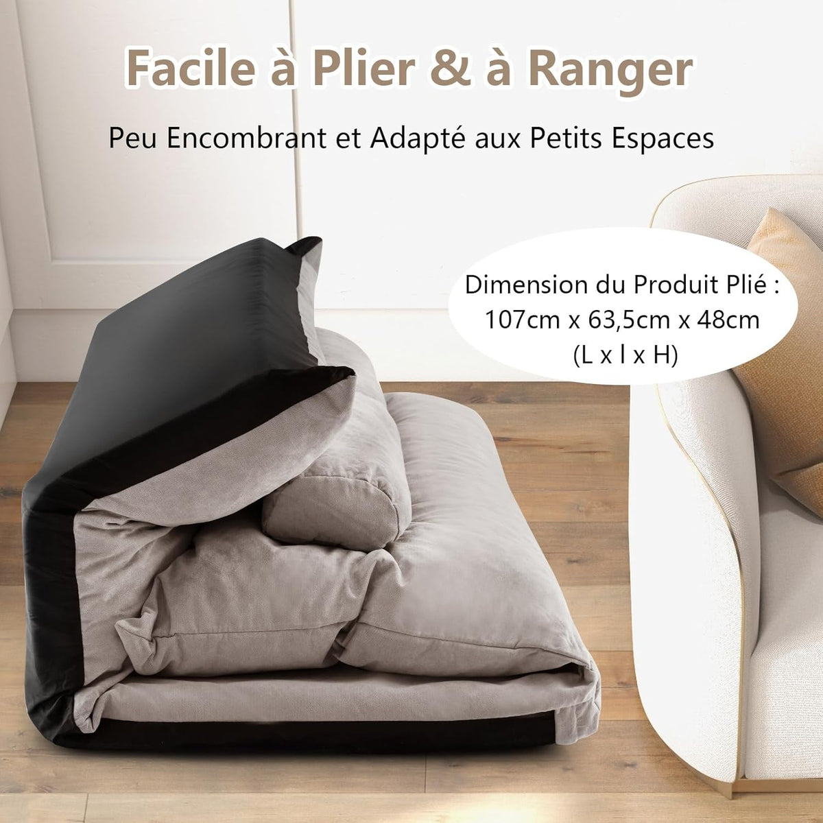 COSTWAY Canapé-lit Paresseux Pliable, Canapé Convertible avec Dossier Réglable à 42 Positions, Chauffeuse avec 2 Oreillers, Sofa pour Salon, Chambre, Balcon, Gris