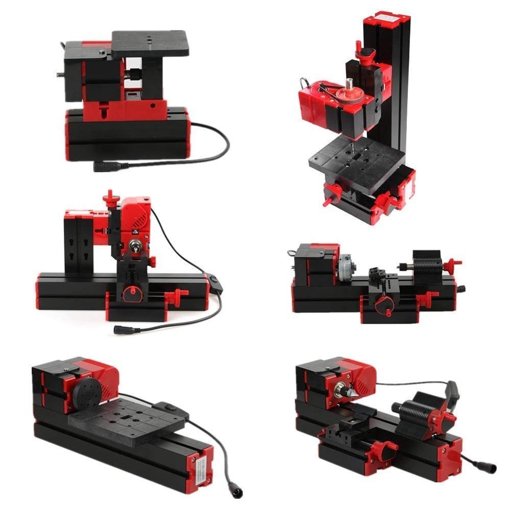 Outils électriques, DC 12V 6 en 1 Multi-métaux Mini Tour CNC à Bois motorisé scie sauteuse perceuse perceuse fraisage