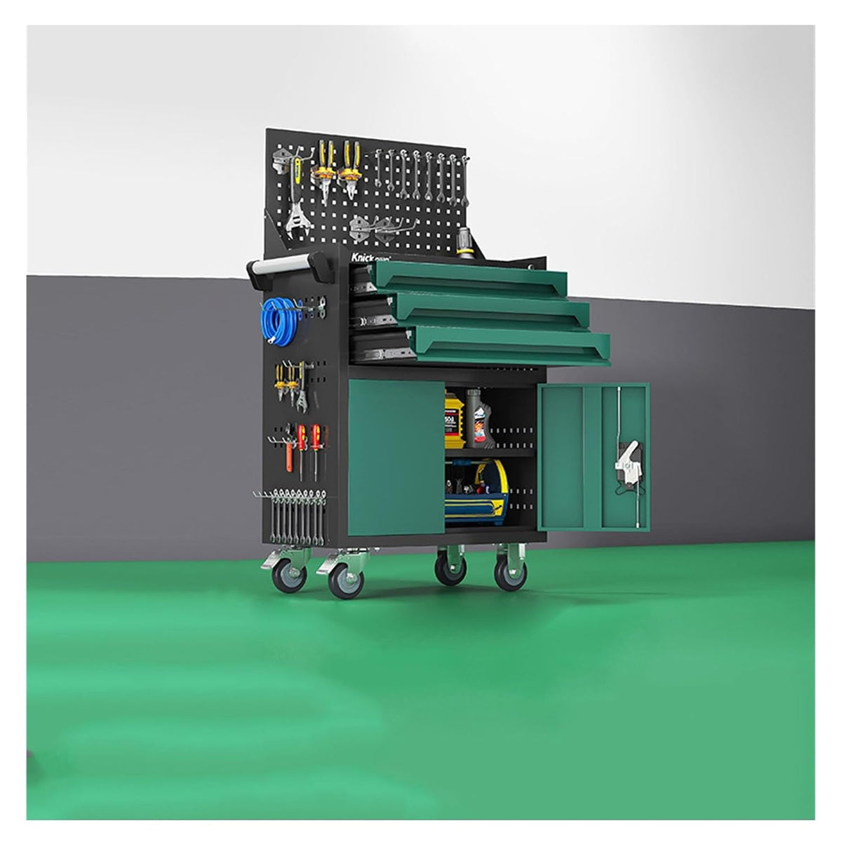 Rangement des outils Coffre à outils en métal, coffre roulant 3 tiroirs avec roulettes, 2 1 système de verrouillage(Green)