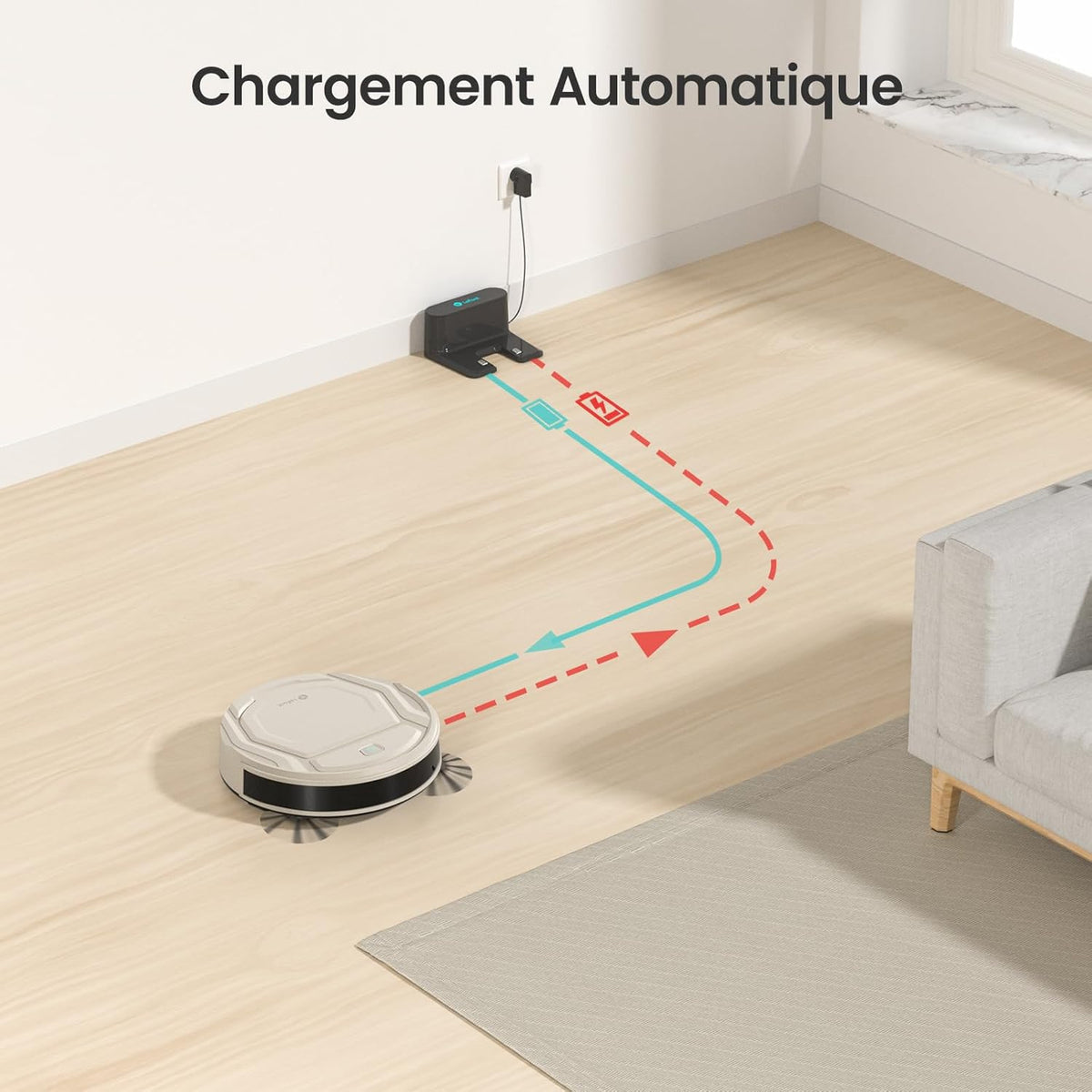 Lefant Aspirateur Robot Mince 2200Pa, Silencieux 55dB, Connecté avec WiFi/Bluetooth/Alexa/App, 120min d'Autonomie, Auto-Charge, Idéal pour Poils d'animaux Sols Durs, M210P Champagne