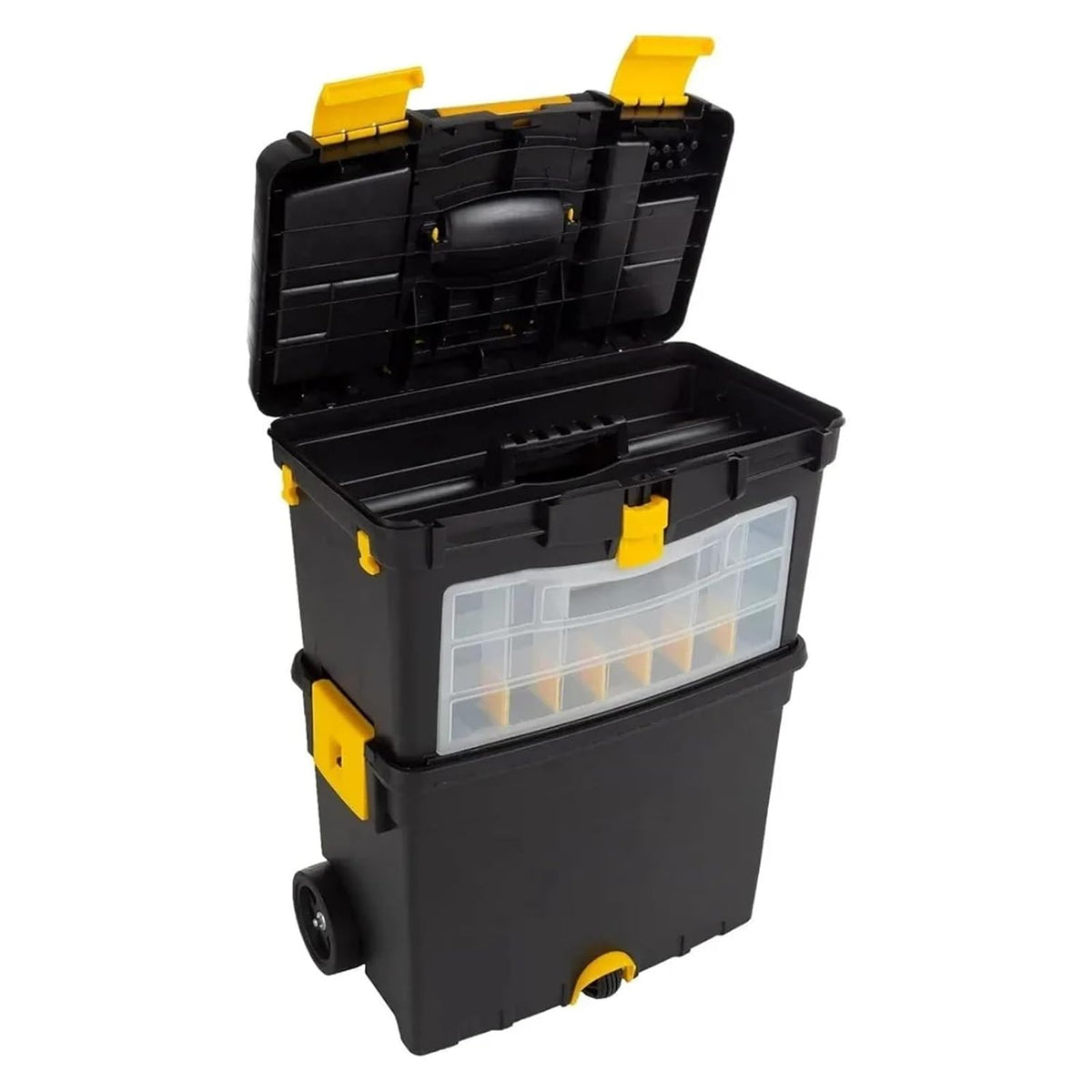 Coffret à outils Boîte à outils roulante avec roulettes, chariot utilitaire mobile poignée confortable pliable, coffre empilable tiroirs